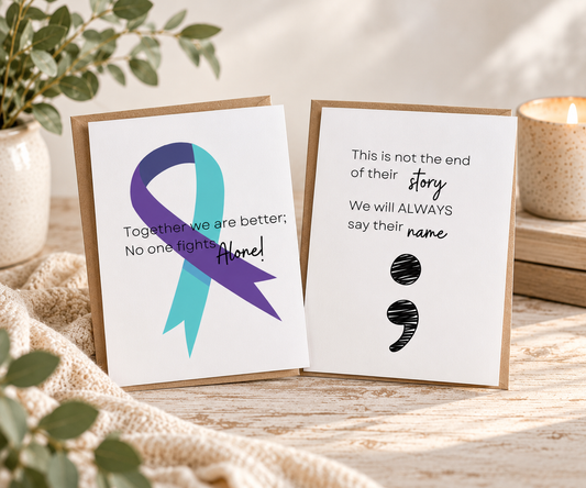 Two Butterflies + Halos grief support cards for suicide awareness and remembering a loved one after suicide loss