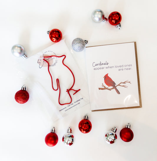 Holiday Cardinal Gift Bundle – Comforting Grief Card + Cardinal Ornament (Limited Edition)